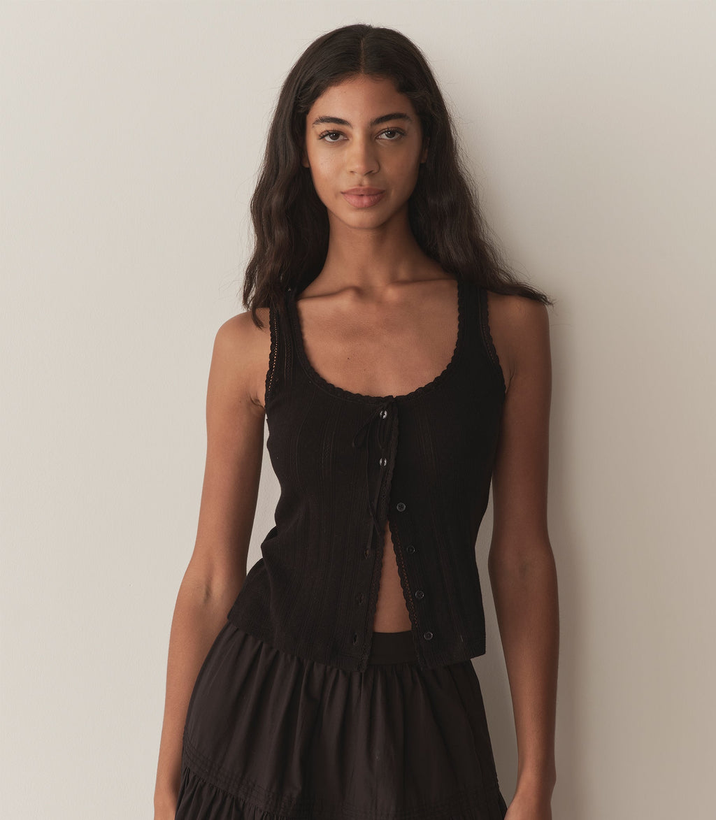 Lois Tank in Black Quelle Jolie Pointelle - view 7