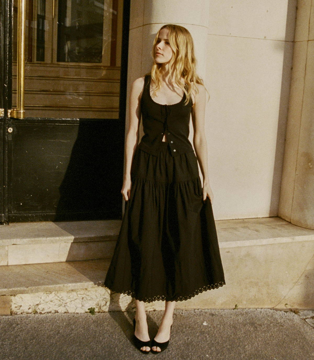 Lois Tank in Black Quelle Jolie Pointelle - view 4